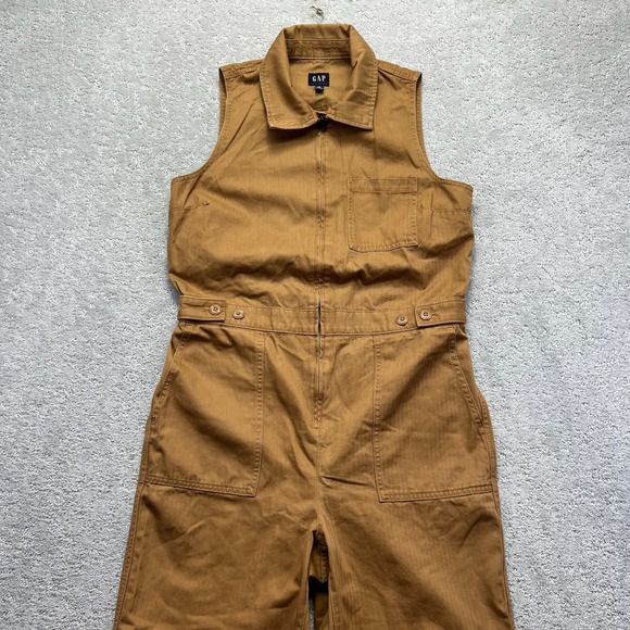 GAP Pants - GAP Sleeveless Jumpsuit Womens Size 10 Deep Camel Herringbone Zip Utility NWT